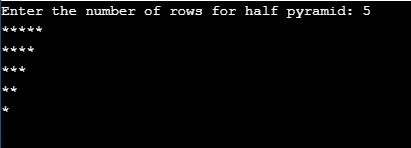 Inverted Half Pyramid Pattern in c