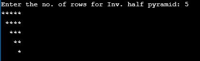 Right Inverted Half Pyramid Pattern in c