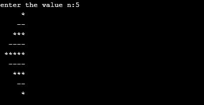 left half diamond pattern using star and hyphen in c